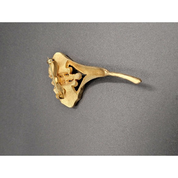 VTG Calla Lily Statement Brooch Pin Red AB Rhinestones Gold Tone Retro 50s 60s - Picture 6 of 7